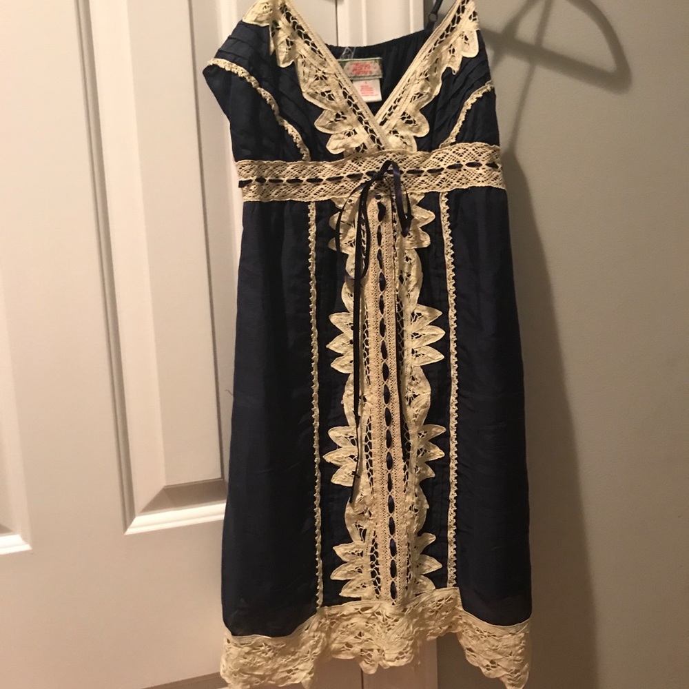 Flying Tomato Spaghetti Strap Navy and Cream Dress